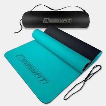 Коврик для йоги и фитнеса TPE+TC 6 мм двухслойный + Чехол мятный-черный EasyFit 2124322 фото