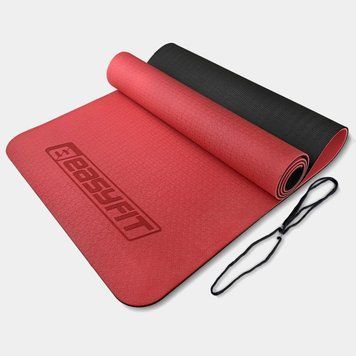 Коврик для йоги и фитнеса TPE+TC 6 мм двухслойный красный-черный EasyFit 2124241 фото