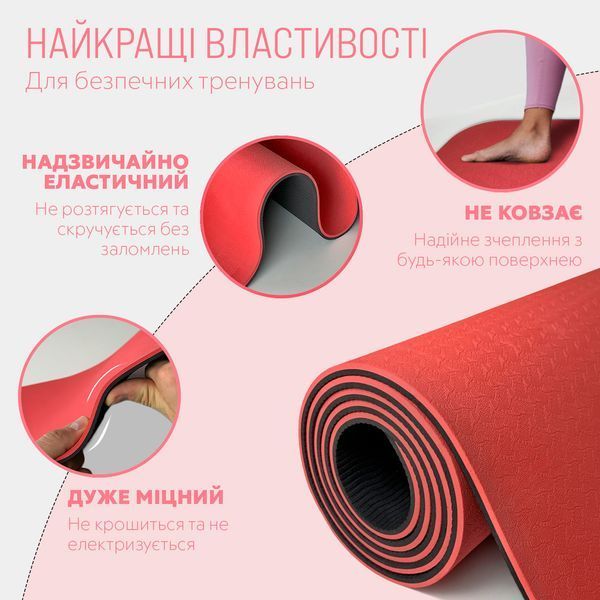 Коврик для йоги и фитнеса TPE+TC 6 мм двухслойный красный-черный EasyFit 2124241 фото