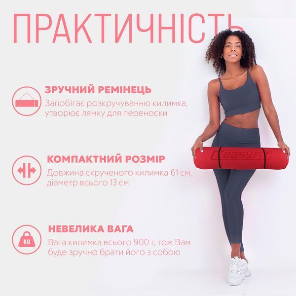 Коврик для йоги и фитнеса TPE+TC 6 мм двухслойный красный-черный EasyFit 2124241 фото