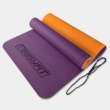 Коврик для йоги и фитнеса TPE+TC 6 мм двухслойный фиолетовый-оранжевый EasyFit 2124242 фото