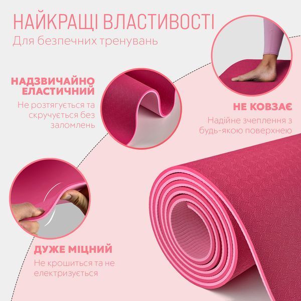 Килимок для йоги та фітнесу TPE+TC 6мм двошаровий рожевий-св. рожевий EasyFit 2124280 фото