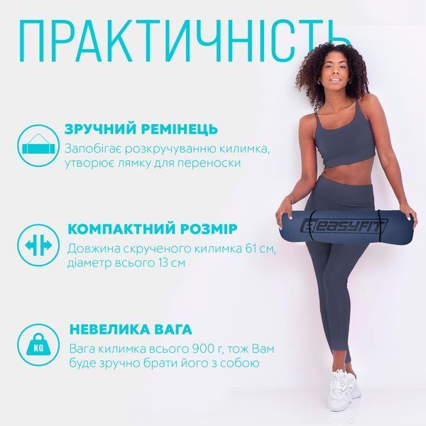 Килимок для йоги та фітнесу TPE+TC 6мм двошаровий синій-блакитний EasyFit 2124243 фото