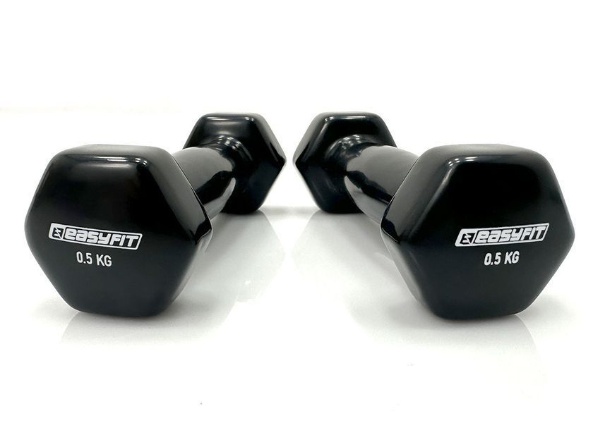 Гантель для фитнеса 0.5 кг с виниловым покрытием черная EasyFit 2123721 фото