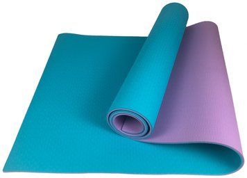 Килимок для йоги та фітнесу TPE+TC 6мм двошаровий м'ятний-фіолетовий EasyFit 2124282 фото