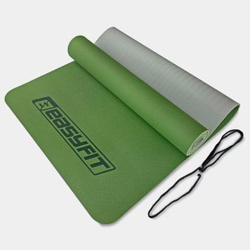 Коврик для йоги и фитнеса TPE+TC 6 мм двухслойный зеленый-серый EasyFit 2124244 фото