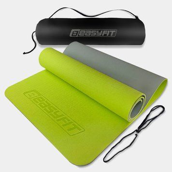 Коврик для йоги и фитнеса TPE+TC 6 мм двухслойный + Чехол лимонный-серый EasyFit 2124304 фото