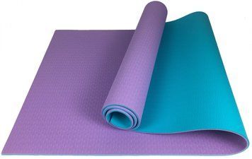 Килимок для йоги та фітнесу TPE+TC 6мм двошаровий фіолетовий-м'ятний EasyFit 2124283 фото