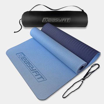 Коврик для йоги и фитнеса TPE+TC 6 мм двухслойный + Чехол голубой-синий EasyFit 2124305 фото