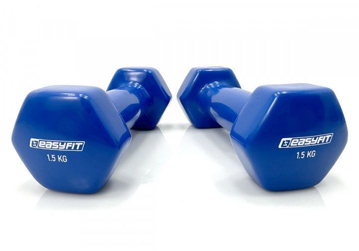 Гантель для фитнеса 1.5 кг с виниловым покрытием синяя EasyFit 2123723 фото