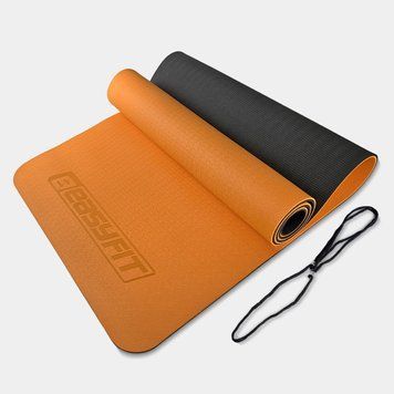 Коврик для йоги и фитнеса TPE+TC 6 мм двухслойный оранжевый-черный EasyFit 2124246 фото