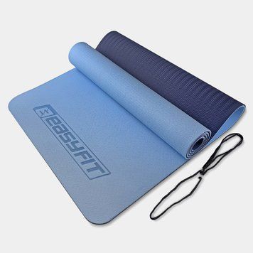 Коврик для йоги и фитнеса TPE+TC 6 мм двухслойный голубой-синий EasyFit 2124306 фото