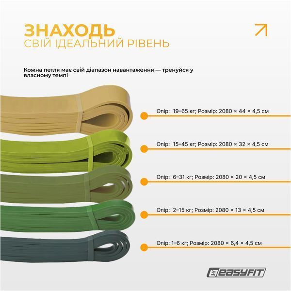 Резинові петлі Ranger 1&ndash;65 кг (набір 5 шт EasyFit 2124712 фото