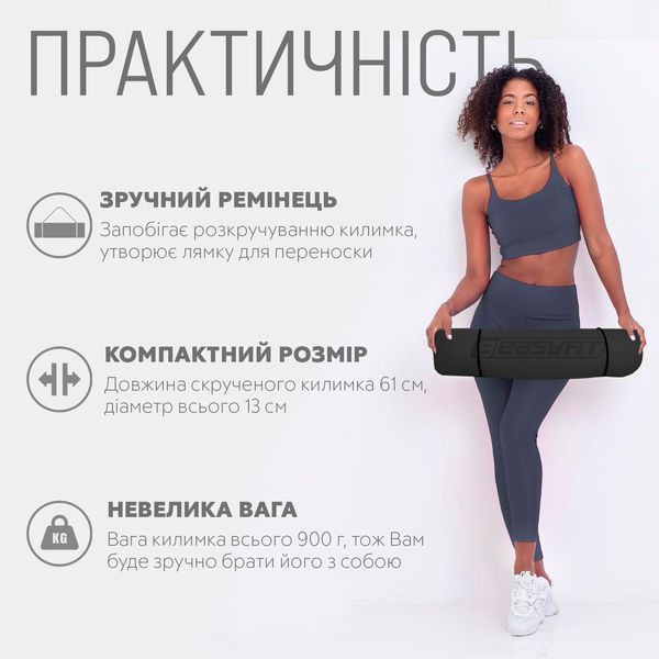 Килимок для йоги та фітнесу TPE+TC 6мм двошаровий чорний-червоний EasyFit 2124247 фото
