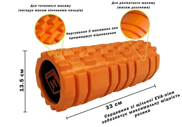 Масажний ролик Solid Roller v.1.1s 33 см помаранчевий EasyFit 2124143 фото