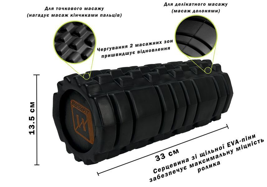 Масажний ролик Solid Roller v.1.1s 33 см чорний EasyFit 2124144 фото