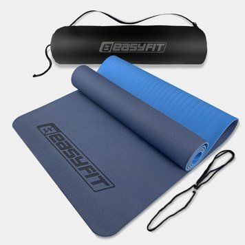 Коврик для йоги и фитнеса TPE+TC 6 мм двухслойный + Чехол синий с голубым EasyFit 2124260 фото