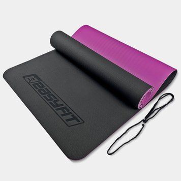 Коврик для йоги и фитнеса TPE+TC 6 мм двухслойный черный-фиолетовый EasyFit 2124251 фото