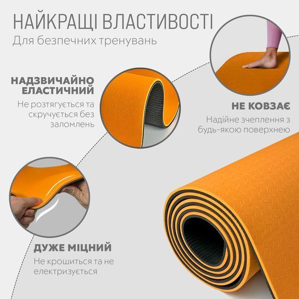 Килимок для йоги та фітнеса TPE+TC 6мм двошаровий + Чохол помаранчевий з чорним EasyFit 2124263 фото