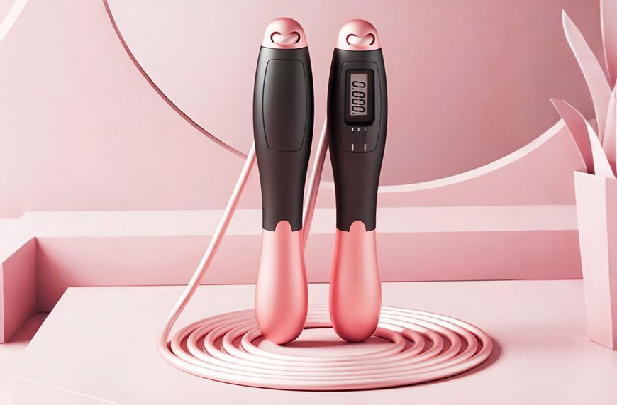 Скоростная скакалка со счетчиком черный-розовый EasyFit 2123946 фото