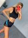 Комплект шорты и топ для Pole Dance из эластичного бифлекса черный с бирюзовой полосой XS 1815657 фото 6