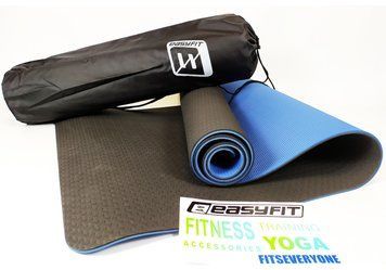 Коврик для йоги и фитнеса TPE+TC 6 мм двухслойный + Чехол черный с синим EasyFit 2124266 фото