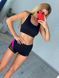 Комплект шорты и топ для Pole Dance из эластичного бифлекса черный с розовой полосой 1815852 фото 4