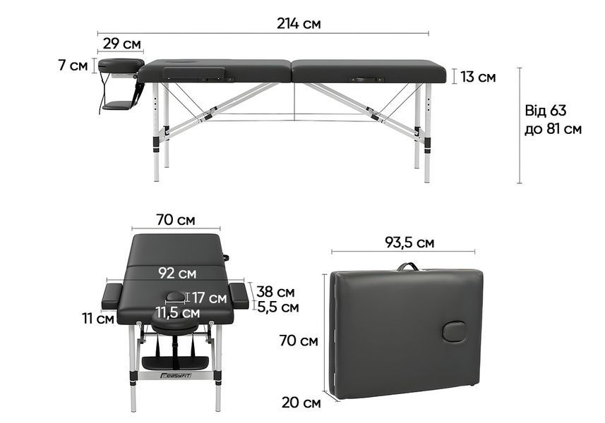 Массажный стол ZenRest-2 кушетка складная Черная в чехле EasyFit 2124687 фото