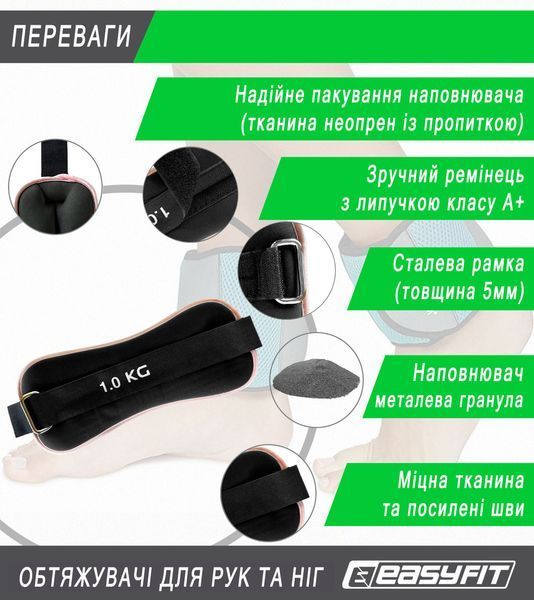 Утяжелители Comfort 1 кг для ног и рук с металлом (пара) EasyFit 2124000 фото