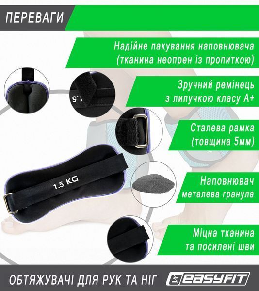 Обтяжувачі Comfort 1,5 кг для ніг та рук з металом (пара) EasyFit 2124001 фото