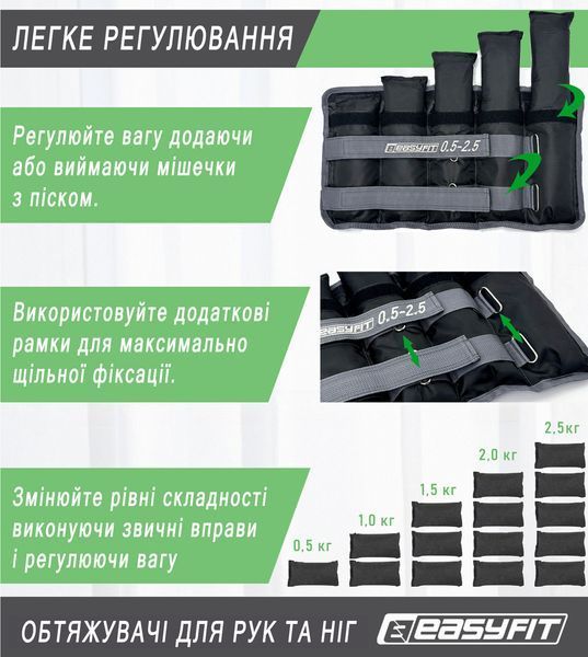 Обтяжувачі для ніг та рук набірні 0,5-2,5 кг (пара) EasyFit 2123965 фото