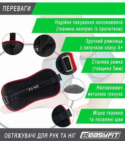 Обтяжувачі Comfort 2,5 кг для ніг та рук з металом (пара) EasyFit 2124003 фото