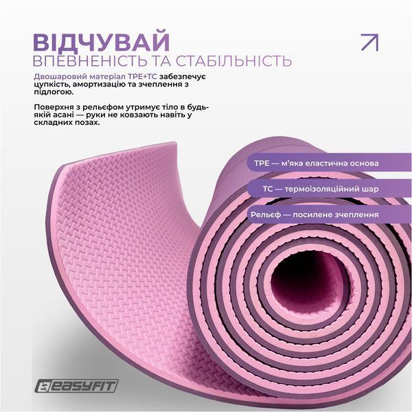 Килимок для йоги та фітнесу Polarity Padma з ремнем EasyFit 2124728 фото