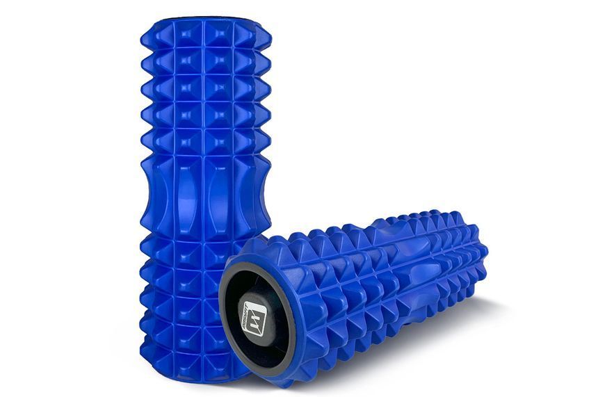 Массажный ролик Grid Roller 33 см v.1.2 с заглушками с двух сторон (синий) EasyFit 2124216 фото