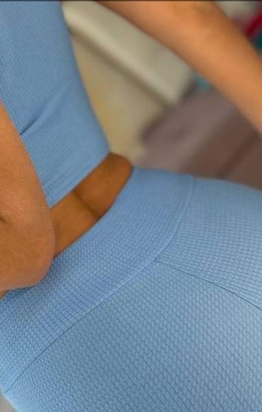 Жіночі велосипедки і топ комплект для фітнесу з високою посадкою рифлений трикотаж колір блакитний (5491) 2XL 1815496 фото