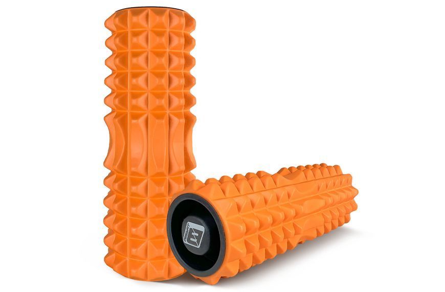 Масажний ролик Grid Roller 33 см v.1.2 із заглушками з обох сторін (оранжевий) EasyFit 2124218 фото