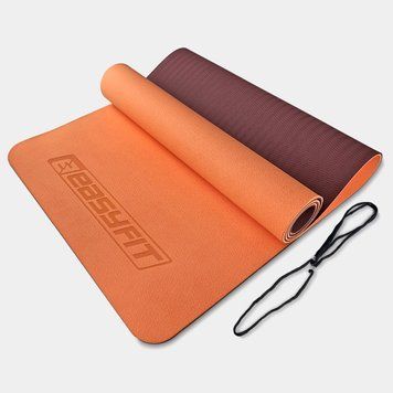 Килимок для йоги та фітнесу TPE+TC 6 мм двошаровий персиковий-коричневий EasyFit 2124317 фото
