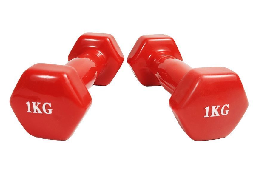 Гантель для фитнеса 1.0 кг с виниловым покрытием красная EasyFit 2123718 фото