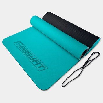 Килимок для йоги та фітнесу TPE+TC 6 мм двошаровий м'ятний-чорний EasyFit 2124318 фото