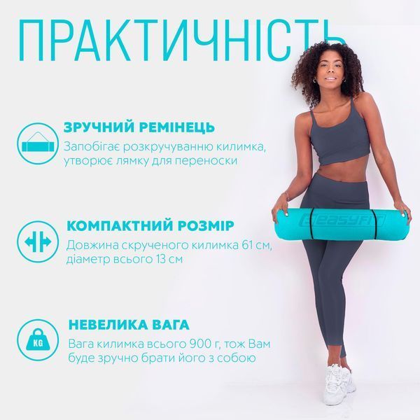 Коврик для йоги и фитнеса TPE+TC 6 мм двухслойный мятный-черный EasyFit 2124318 фото