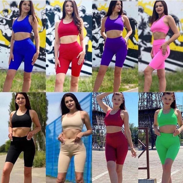 Жіночі велосипедки і топ комплект для фітнесу та йоги з високою посадкою колір червоний (5632) 1815940 фото