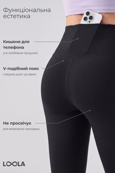 Лосини Loola з високою посадкою та кишенею чорні матові LL040101 фото