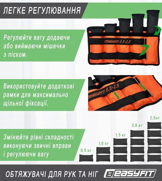 Обтяжувачі для ніг та рук набірні чорно-помаранчеві 0,5-2,5 кг (пара) EasyFit 2123991 фото