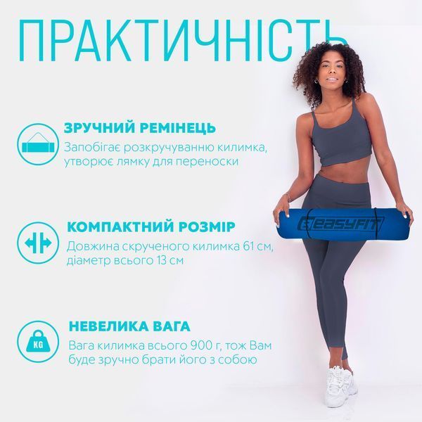 Коврик для йоги и фитнеса TPE+TC 6 мм двухслойный + Чехол синий-желтый EasyFit 2124320 фото