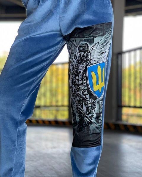 Жіночий спортивний костюм велюр подвійний теплий колір синій принт Тризуб 1816194 фото