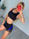 Комплект шорты и топ для Pole Dance из эластичного бифлекса черный с синей полосой 1815407 фото 6